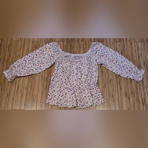 NWOT Blue Rain Floral Print Top